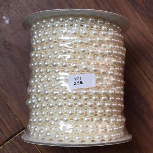 25 Meters/Roll 6mm Half round Flat Back Plastic Pearl Trim String Trim Chain Sew VX13-Beige