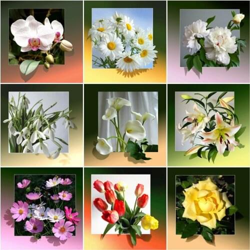 AZQSD Diamond Embroidery Daisy Lily Mosaic Full Square Rhinestones Diamond Painting Flower Cross Stitch Needlework Home Decor