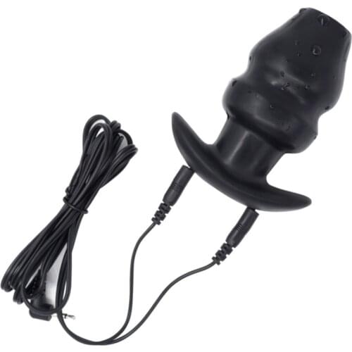 Anal Massager Device Electric Pulse Shock Silicone Beads Hollowed-Out Butt Plug Vibrator Enema Catheter Tools Peeping Sex Toys