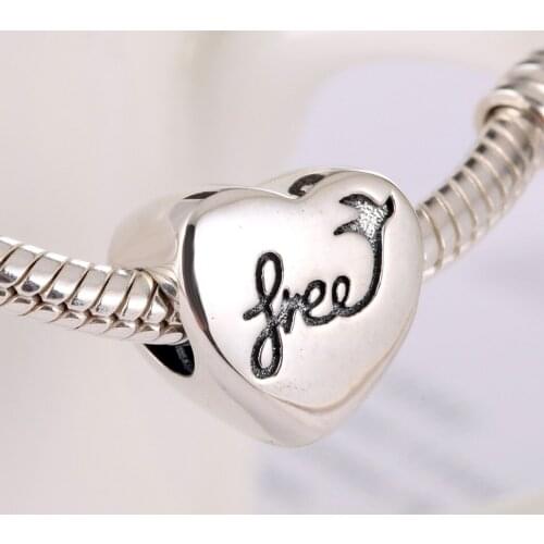 Authentic S925 Silver Bead DIY Jewelry Free as a Dove Heart Charm fit Lady Bracelet Bangle