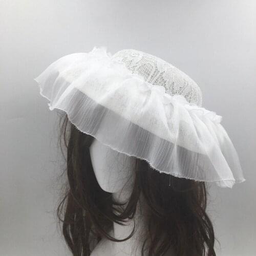 Beret French elegant white hat facing female yarn hat small lace aristocratic wedding photography hat beret stage fascinators
