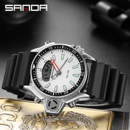 SANDA Men Sports Digital watch Mens Watches Military Army Luxury Business Waterproof Display Date Alarm Dual Time Quartz Watch