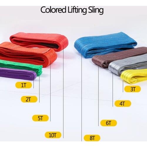 Colorful Industrial Crane Lifting Flat Belt Trailer rope Polyester fiber Wear resistant Hoisting Sling Bearing weight 1-2 Tons