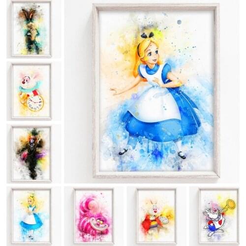 Disney Animation Alice In Wonderland Prints Canvas Paintings Cartoons Watercolor Poster Wall Art Picture Nursery Home Decoration