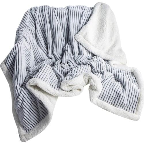 Fleece Blanket Soft Blanket Plush Fluffy Blanket Warm Cozy With Grey And White Strip Perfect Throw For All Seasons-ABUX
