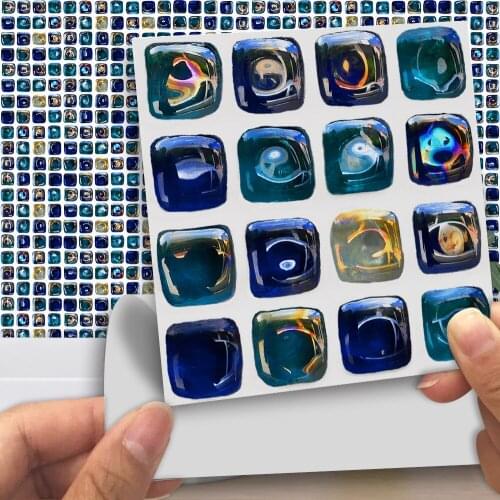 Funlife 10*10cm Blue Glass Mosaic DIY Self-Adhesive Removable Waterproof TV Background Bar Tile Sticker Wall Art Decals MTS016