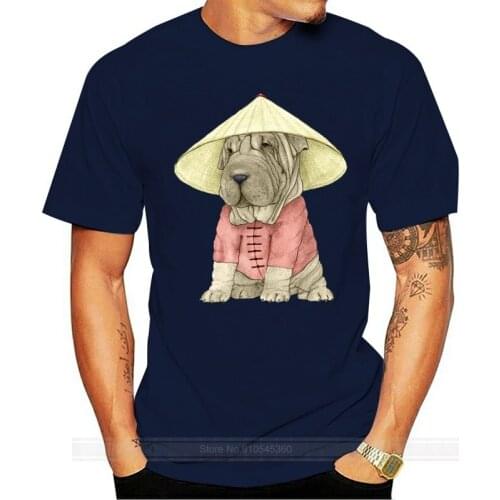 Cute China Shar Pei Dog Print Men T-shirt Cartoon Animal Drawing Black Tee Shirt Funny Thanksgiving Gift Fathers Tops