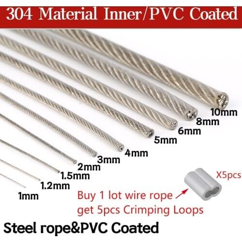 5/10 Meter Steel PVC Coated Flexible Wire Rope soft Cable Transparent Stainless Steel Clothesline Diameter 0.8/1/1.5/2/2.5/3/4mm
