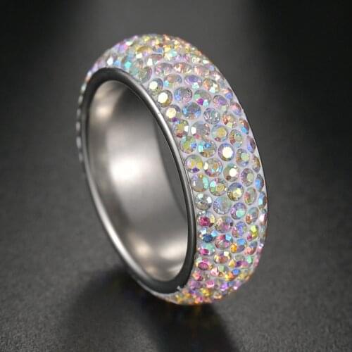 Hot Sale Stainless Steel Ring for Women 5 Row Rainbow Color Crystal Jewelry Fashion Engagement Wedding Rings