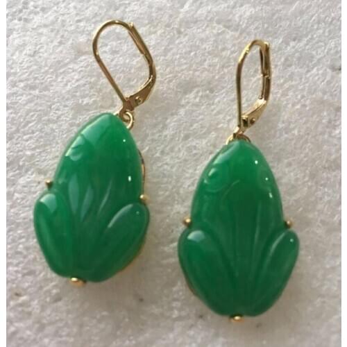 Hot Sell New design green Quartzite jade frog earrings fashion jewelry