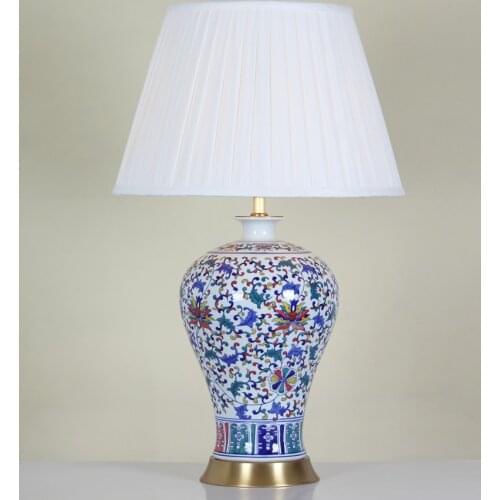 Art Chinese porcelain ceramic table lamp bedroom living room wedding table lamp Jingdezhen blue white lamp modern table