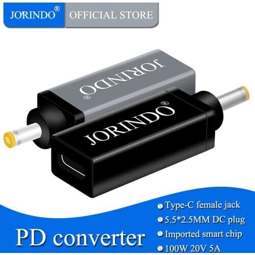 JORINDO Type-C female jack to DC5.5*2.5MM Laptop PD decoy converter,For ASUS, Lenovo, Shenzhou notebook,100W