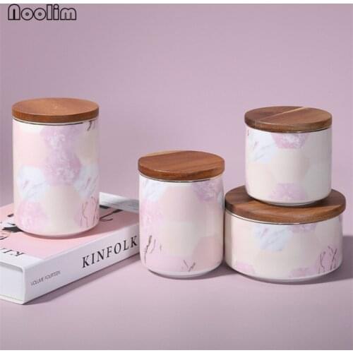 Nordic Ceramic Pink Marble Coffee Beans Storage Tank with Lid Sealed Cans Tea Caddy Candy Jar Snack Sugar Bottle Food Container