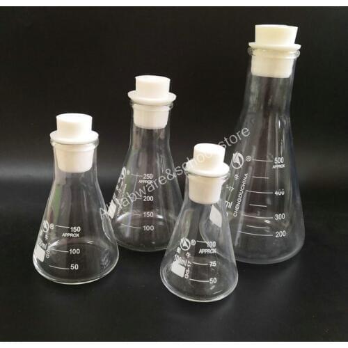 1PC 50ml-3000ml Glass Big mouth Triangle Flask with Silicone plugs , Laboratory Equipment Conical flask with Silica gel plug