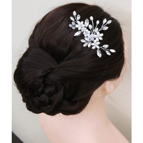 Beautiful Wedding Hair Accessories Pearl Crystal Rhinestone Silver Hairpins Headdresses for Hair Bride to be Hair Accessory Clip