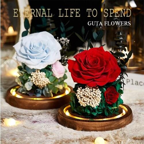 New Creative Birthday Gift Preserved Flower Decoration Rose In Glass Dome Decor Dried Flower Valentines Day Gift For Girlfriend