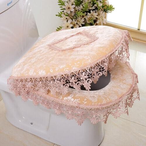 Fyjafon Toilet Seat Cover Plush Lace Toilet Bowl Seat Cover Red Beige Bathroom Decorative Cover for Toilet Dustproof Cover