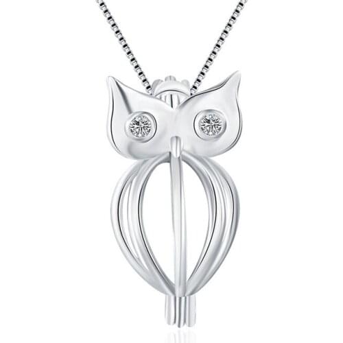 CLUCI Silver 925 Owl Shaped Pearl Pendant Women Jewelry Cute 925 Sterling Silver Charms Pendant Zircon Pearl Cage Locket SC052SB