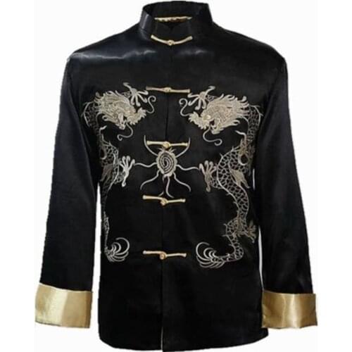 Fashion Black Chinese Mens Embroidery Kung-fu Jacket Coat Dragon M XL XXXL Wholesale Retail M1011