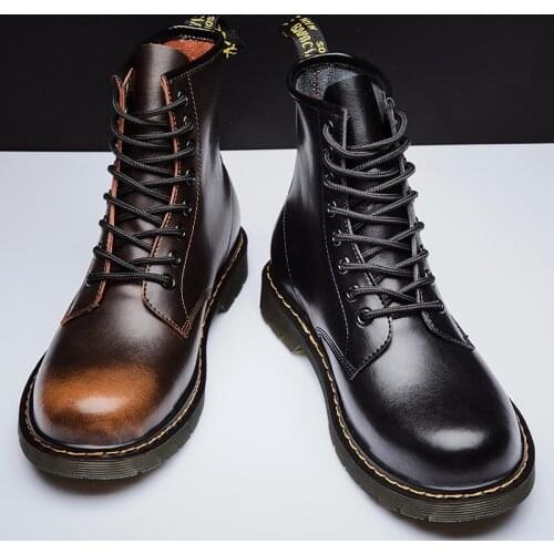 Men Martins Leather Shoes High Top Fashion Warm Snow Shoes Motorcycle Ankle Boots Couple Unisex Boots Zapatillas Mujer Coturno