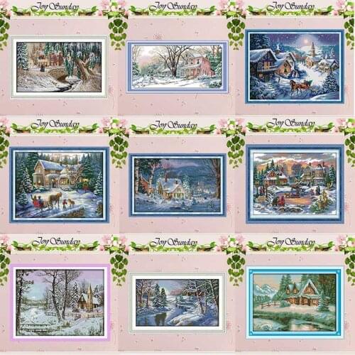Snowscape Snowy Night Christmas pattern counted 11CT 14CT Cross Stitch Set DIY Cross-stitch Kit Embroidery Needlework Home Decor