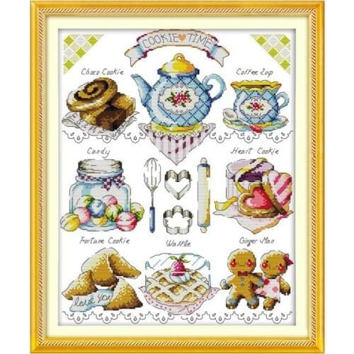 Joy Sunday Bafternoon Tea Dessert Cross Stitch Kits Tea Set Printed on Canvas Chinese Embroidery Needlework Decoracions for Home
