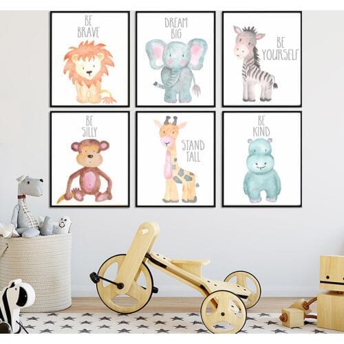 Nordic Childrens Room Mural Creative Cute Cartoon Animal Decoration Canvas Painting Wall Pictures for Living Room Home Decor