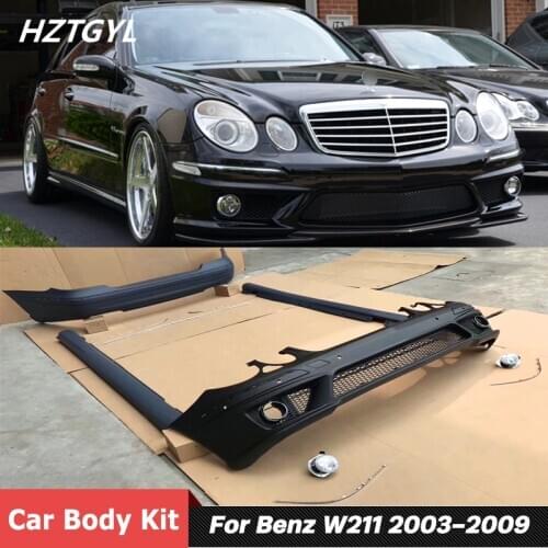 Unpainted PP Material Front Rear Bumper Side Skirts Car Body Kit For Benz W211 E200 E240 E300 E30 Facelift AMG Style 2003-2009