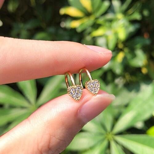 New Cute Korean Style Zircon Love Heart Non Piercing Clip Earring Cuff Tragus Earring for Women Versatile Femme Bijoux Brincos