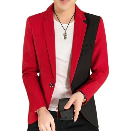 New Boutique Fashion Stitching Contrast Color Mens Casual Business Blazer Groom Wedding Dress Stage Banquet Male Suit Jacket