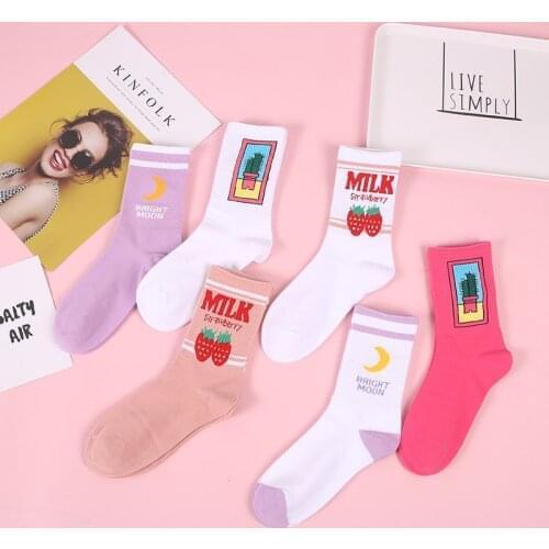 Autumn and Winter New Long Socks Womens Color College Style Personality Cartoon Cotton Socks Tide Brand Socks