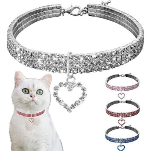 Heart-shaped Dog Collar Rhinestone Cat Collar Adjustable Neck Size 20CM~30CM for Small Medium Dogs Cat Chihuahua Dog Accessories
