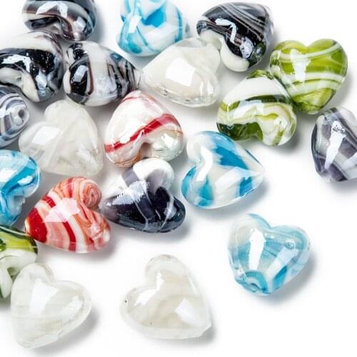 20pcs Pearlized Lampwork Beads Mixed Color Heart Glass Beads For Jewelry Making Loose Spacer Beads Bracelet DIY 20x20x13mm