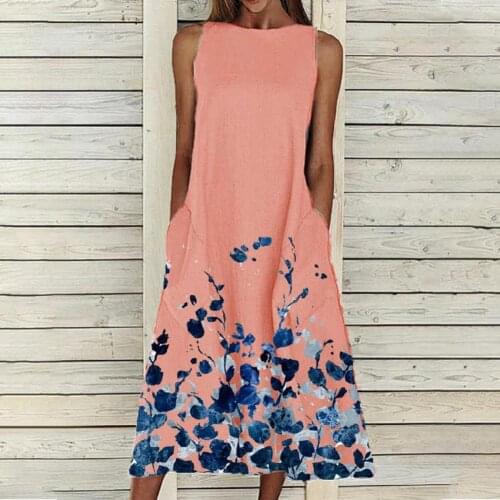 Sexy Women Dress Summer fashion Printed Loose Summer Sleeveless Pockets Dress for Party Beautiful Girl Dresses Womens Clothing