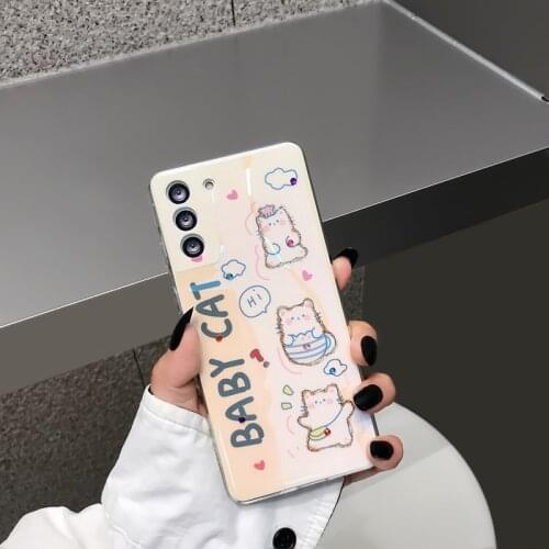 Lovely cat is suitable for Samsung s21 ultra mobile phone case s20fes9s10note 10 20 8 9a12a02sa32a52a72 mobile phone bag