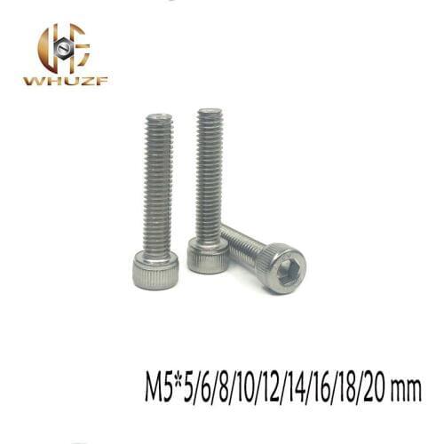 50pcs M5 DIN912 304 Stainless steel Hexagon Hex Socket Head Cap Screws Metric Thread M5*5/6/8/10/12/14/16/18/20 mm Cylinder Bolt