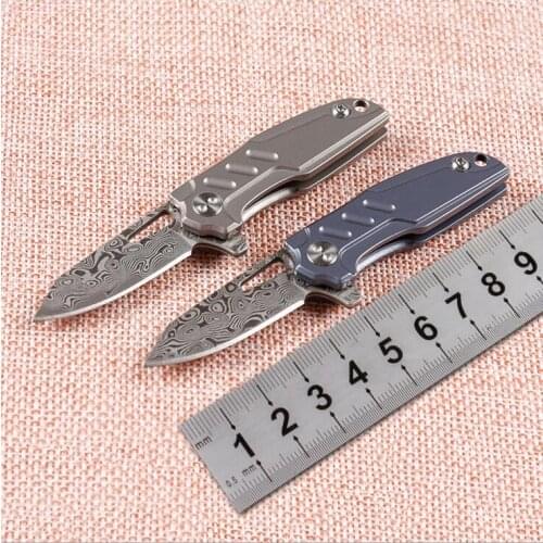 Freewolf Mini Small Frlipper Folding Knife Damascus Steel Blade TC4 Titanium Alloy Handle Ball Bearing EDC Pocket Knives H0115