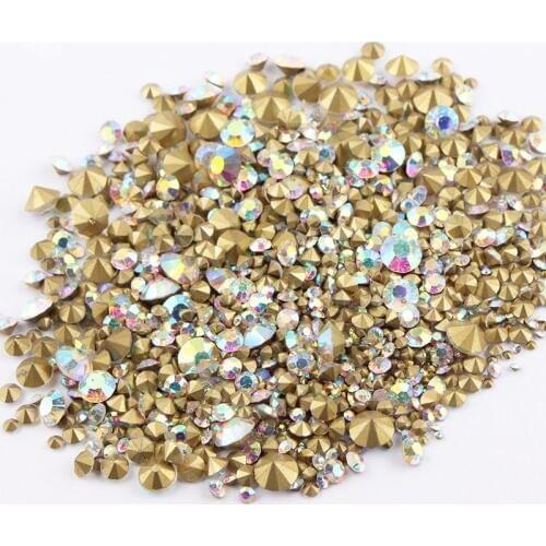 SS5-SS38 Crystal AB Mix Size About 500Pcs Nail Art Pointback Glass Round Rhinestone Glue On Rhinestones For DIY Nail Art Jewelry