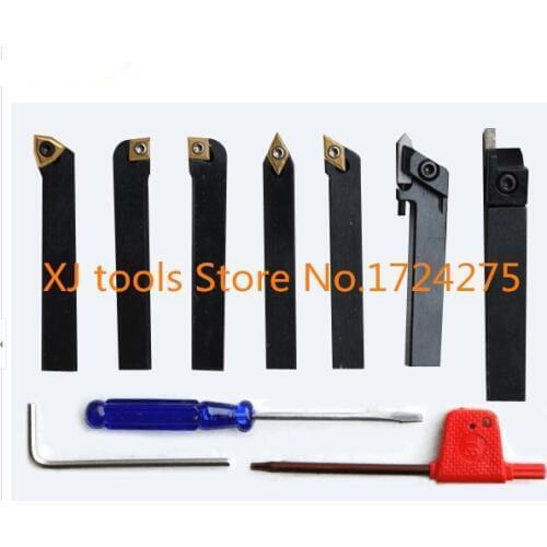 6mm/8mm/10mm 7pcs/set indexable carbide turning lathe cutter tool with inserts for Mini Lathe Machine Titanium lathe tool set