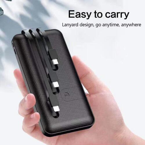 Power Bank 20000mAh Portable Charger Built in 3 Cables External Battery Powerbank For Xiaomi iPhone Mobile Phone Chargers