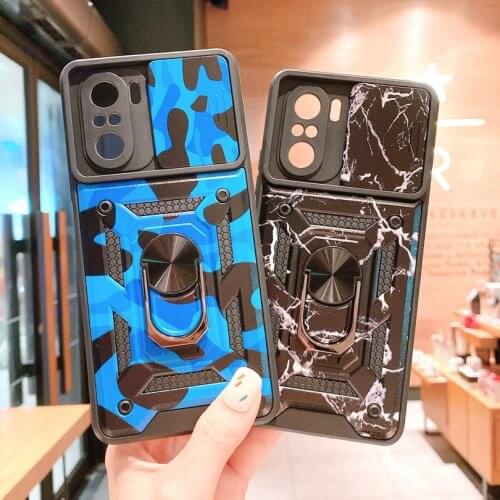 Camouflage Camera protect case for Xiaomi Redmi Note 10 Pro Note 10 10S Redmi K40 Armor Shockproof Hybrid Ring Holder Back Cover