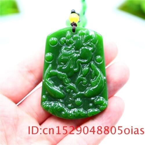 Green Jade Carp Pendant Necklace Men Amulet Gifts Chinese Carved Charm Natural for Fashion Women Jadeite Jewelry