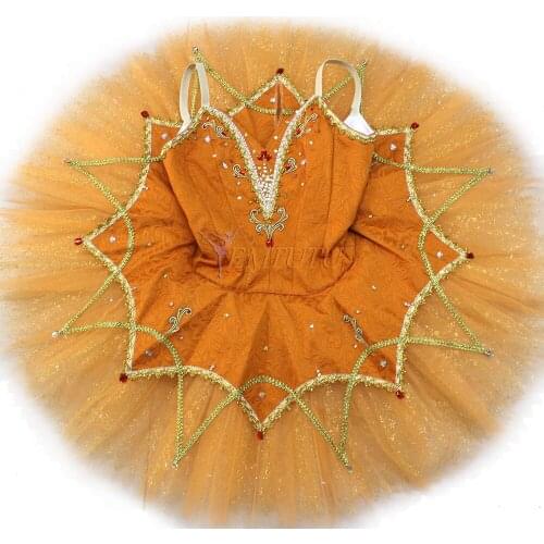 Women Professional Ballet Tutus Orange Sugar Plum Fairy Professional Ballet Costume Sleeping Beauty Ballerina Pancake Tutu Skirt