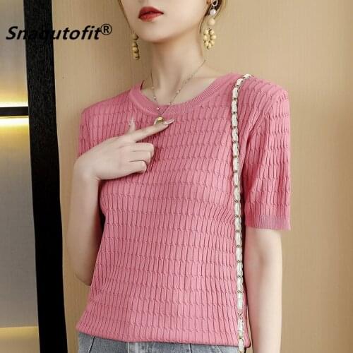 Womens 100% Cotton Short-Sleeved T-Shirt,Summer 2021,Loose,Hollow,Knitted,Cotton Sweater,Round Neck,Large Size,M-L-XL-XXL