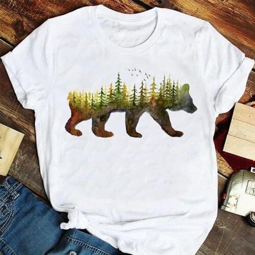 Women Fashion 90s Bear Animal Watercolor Painting Summer Tshirts Fashion Clothes Graphic T Top Lady Print Female Tee T-Shirt