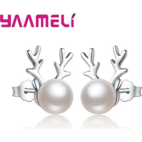 925 Sterling Silver Pendientes Cute Fallow Deer Stud Earrings for Women Girls Birthday Gift Pearl Party Accessories Jewelry