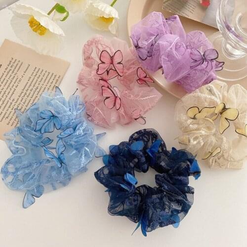 AOMU 5PCS Korea Colorful Net Yarn Hair Bands Three-dimensional Butterfly Girls Hairband Hair Accessories Wholesale