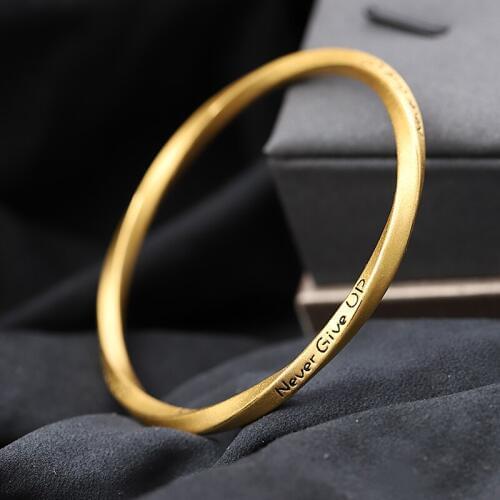Pure 24K Yellow Gold Bangle Women 3D 999 Gold Rope Bangle NEVER GIVE UP