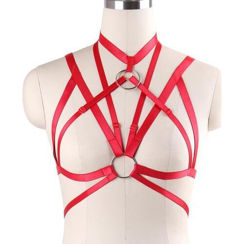 Womens Fetish Goth Body Harness Rave Harajuku harness Cage Bra Sexy Lingerie Bondage Body Cage Bra Elastic Straps Crop Tops