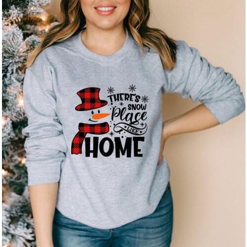 Colored Theres Snow Place Like Home Sweatshirt Women Vintage Buffalo Plaid Snowman Christmas Pullovers Outfits
